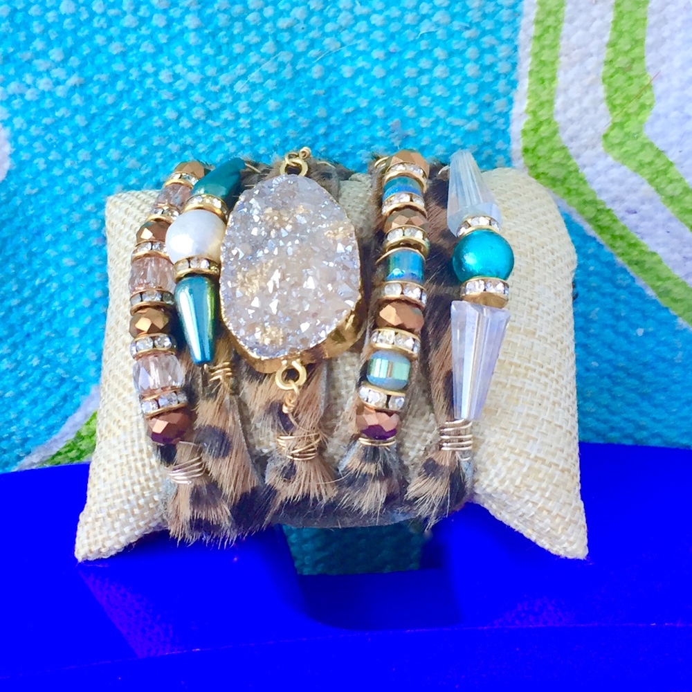 Leopard Leather Cuff  Bracelet Jewelry NWT